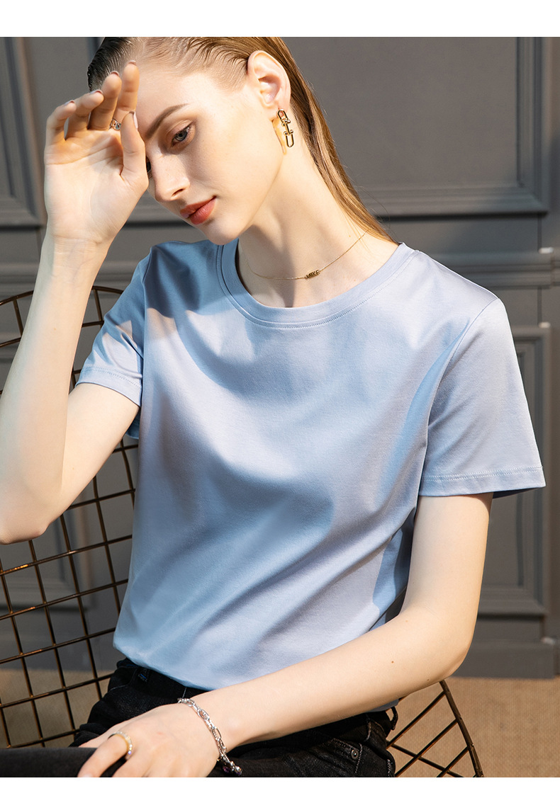 High-count 80-count double-sided mercerized cotton short-sleeved white T-shirt for women in summer, loose round-neck V-neck, versatile T-shirt, 1688 pic 43