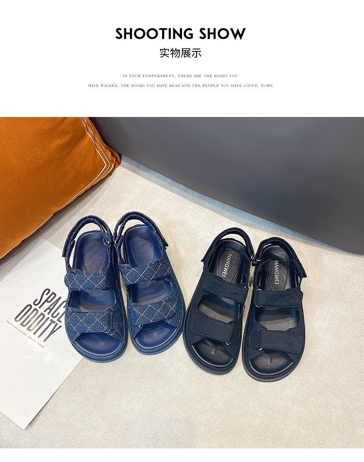 2024夏季新款小香风魔术贴厚底休闲运动凉鞋百搭平底沙滩罗马女鞋详情16
