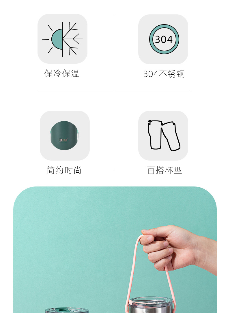 亚马逊跨境外贸硅胶提手马克杯咖啡杯304不锈钢男女士商务保温杯详情2