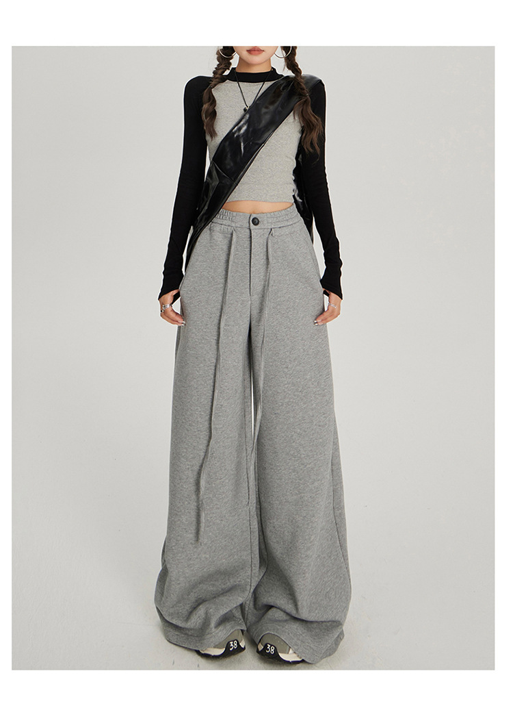 慵懒风抽绳松紧腰宽松阔腿休闲裤女2024秋冬新款高腰百搭直筒裤子详情12