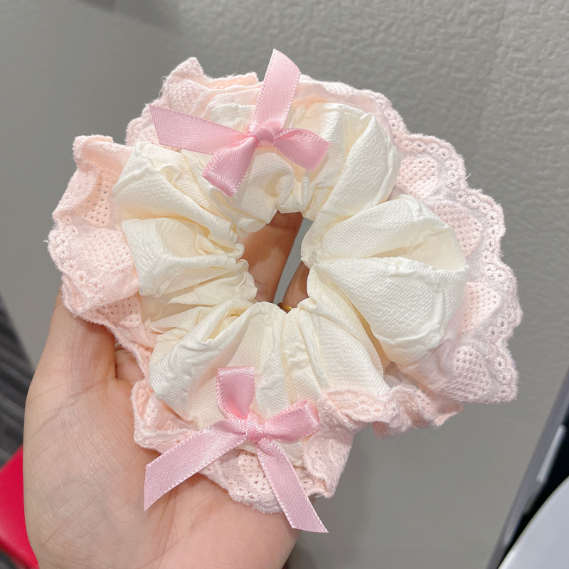 New bow lace large intestine hair band, girlish Korean style, high-end feel, low ponytail hair rope, hair flower, hair accessory factory pic 11