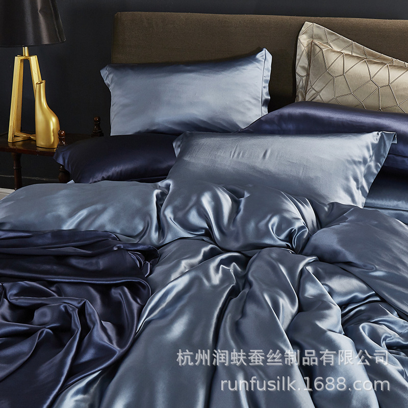 Heavyweight 25mm 100% mulberry silk bedding, wedding silk four-piece set, silk quilt cover and bed sheet pic 12