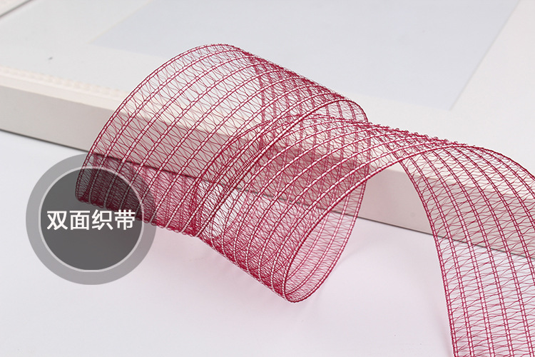 Dingxin Ribbon Wholesale: White line striped hollowed-out fish thread ribbons, DIY handcrafted bow ribbons, headwear, mesh ribbons pic 12