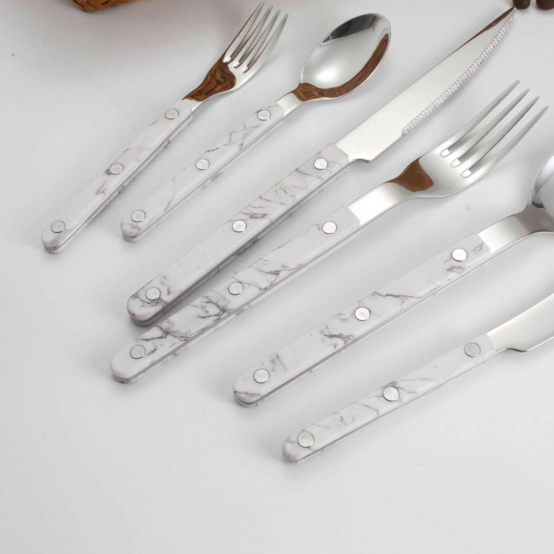 Handle nail tableware, 304 stainless steel tableware, ins Nordic-style spoons, high appearance level acrylic Western-style knives, forks and spoons pic 15