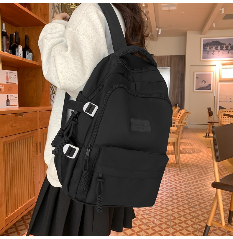 纯色休闲双肩包小学生女初高中书包简约时尚百搭大容量大学生背包详情21