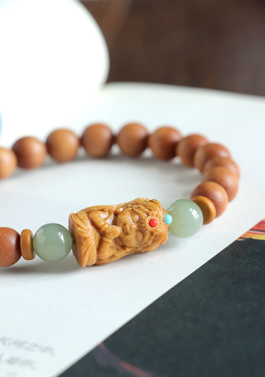 国潮新品老山檀扎基拉姆檀木串珠手链男女民族风和田玉手串首饰批发详情36