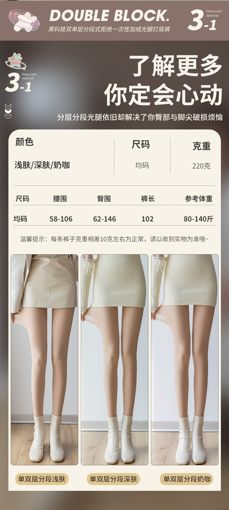 S557分段双层光腿裸感神器隐形秋冬加绒加厚任意剪打底裤连裤袜详情6