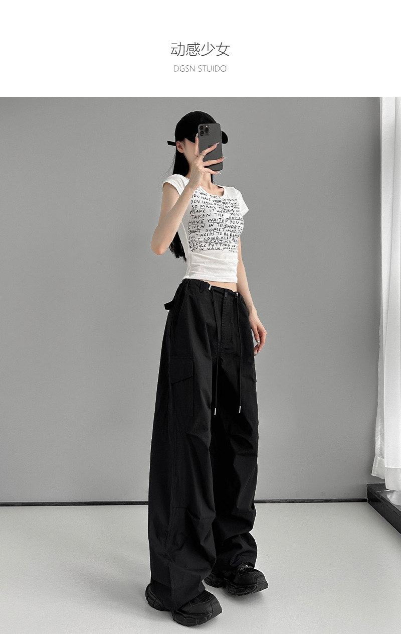 美式白色工装裤女夏季薄款潮流百搭宽松显瘦束脚休闲裤高腰运动裤详情5