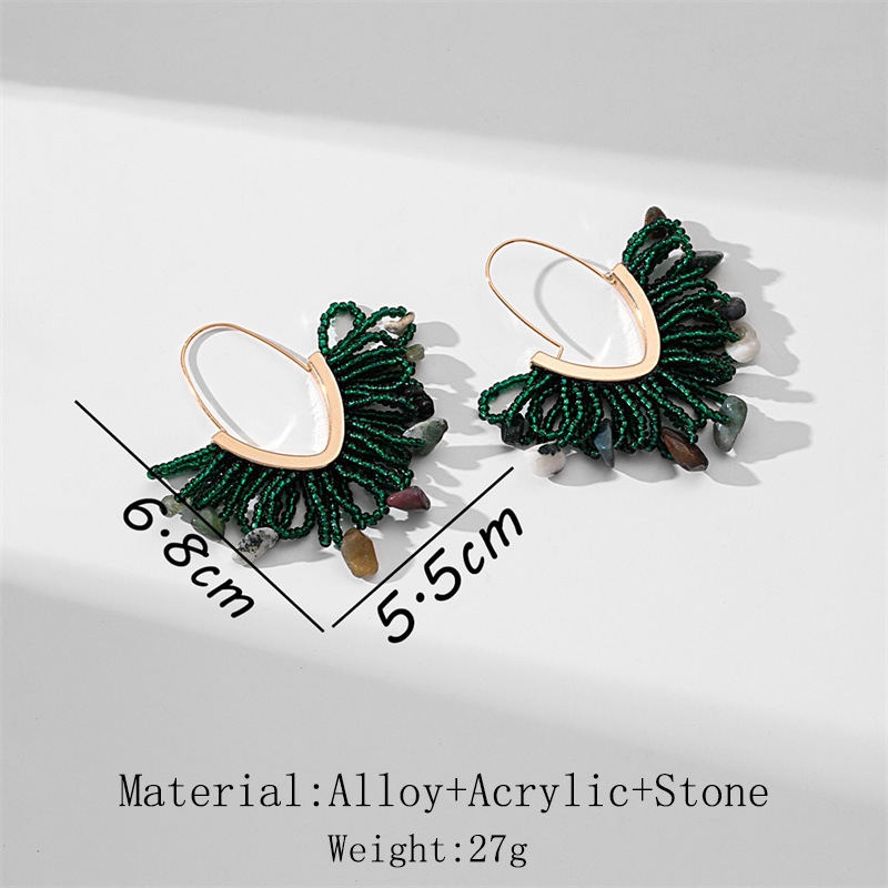 European and American hand-woven rice bead Christmas earrings, cross-border best-selling women's handcrafted large V-shaped tassel earrings wholesale pic 22