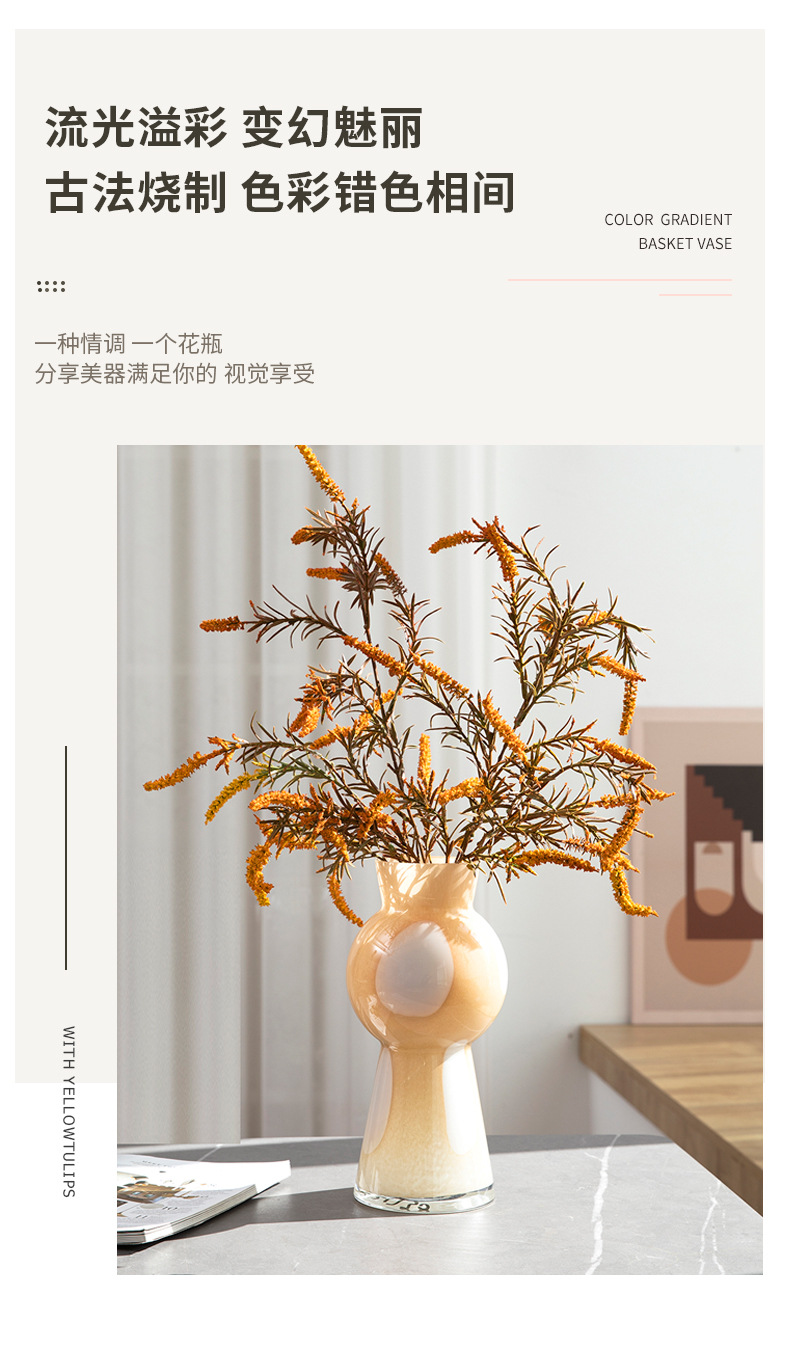 Ins-style creative milk jade slanted glass hydroponic colored bottle, home soft decoration vase, living room dining table flower arrangement pic 4