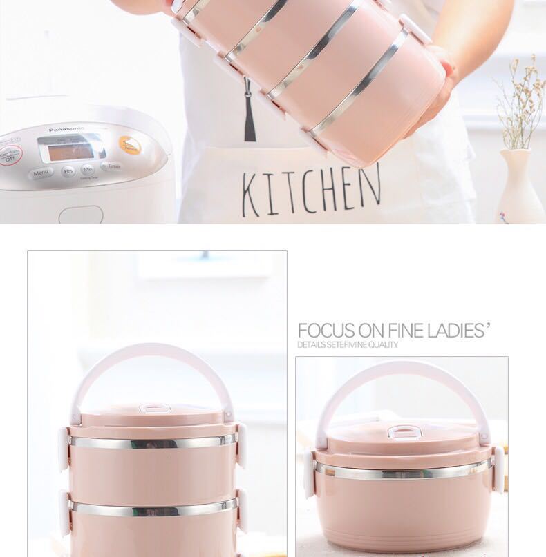 Stainless steel insulated lunch box, student lunch box, multi-layer compartments lunch box, large-capacity fresh-keeping box, sealed box pic 3