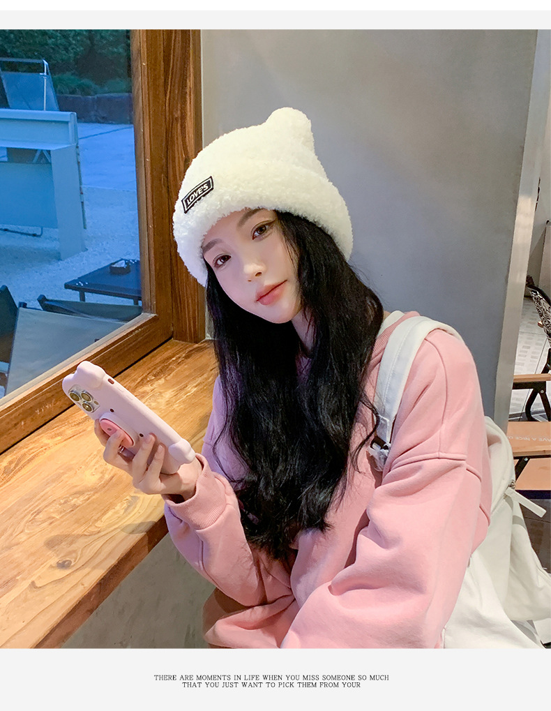 秋冬季新款女纯色毛绒保暖显脸小耳朵套头帽户外休闲学生冷帽子潮详情9