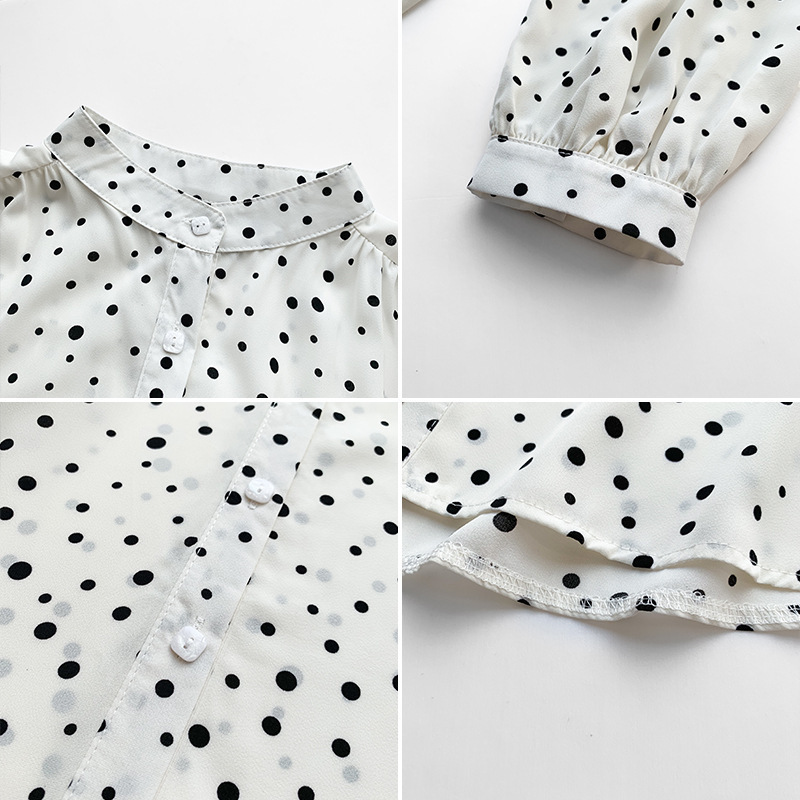 波点雪纺衬衫女2021春季韩版新款设计感时尚轻熟灯笼袖上衣打底衫详情8