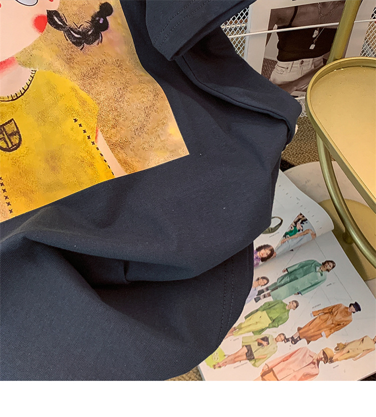A youthful, fashionable, loose and laid-back cartoon girl printed T-shirt for women's spring and summer short-sleeved base layer, a trendy top for the day pic 27