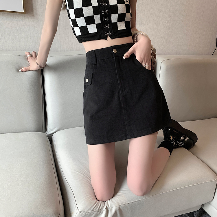 实拍视频小个子绿色半身裙女ins2023秋季新款高腰包臀a字裙短裙子详情20