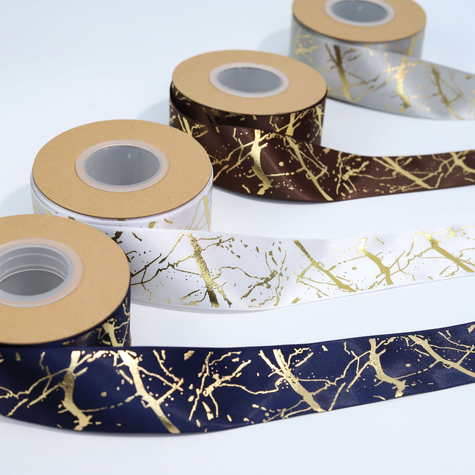 Lu De 2.5CM webbing with gilding, irregular pattern logo, white ribbon gilding, cake gift box, bow pic 11