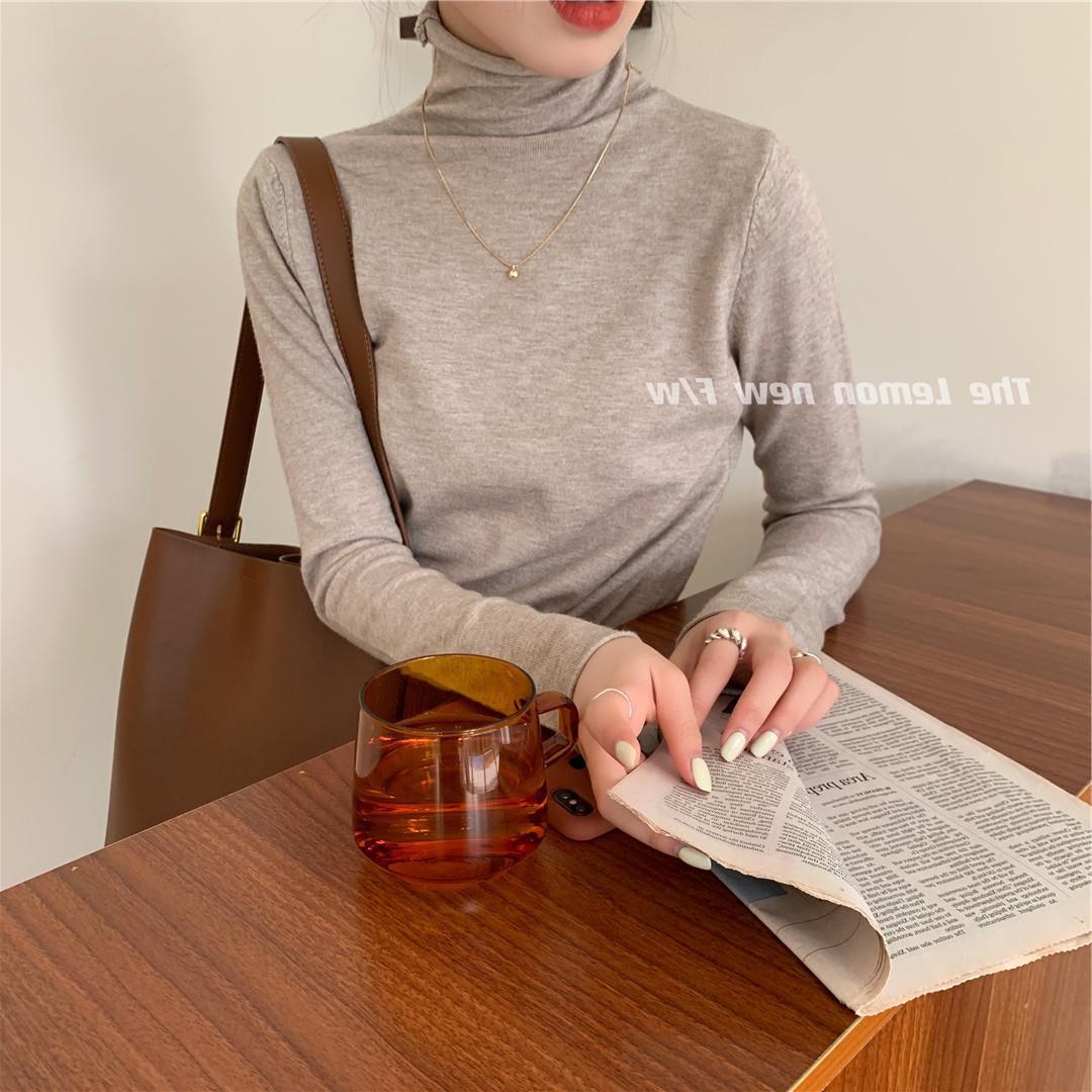秋冬新款女装高领卷边打底衫糖果色修身保暖基础款仿羊绒衫毛衣女详情30