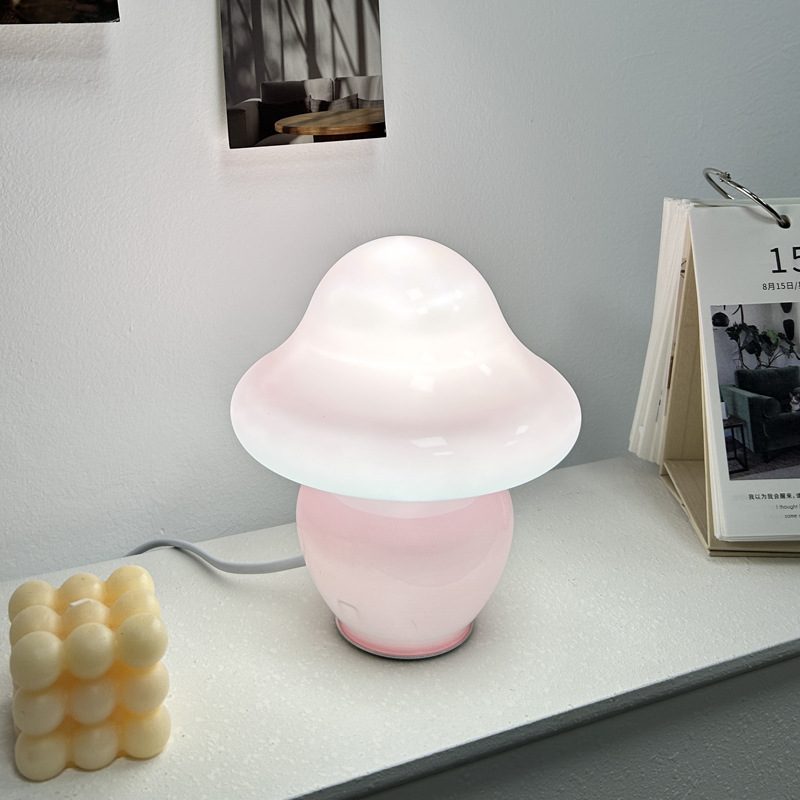 美式蘑菇装饰台灯中古Vintage北欧现代简约床头创意条纹玻璃台灯详情7