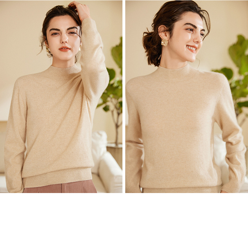 女式羊绒衫100%纯山羊绒秋冬新款半高领一线成衣无缝针织打底毛衣详情21