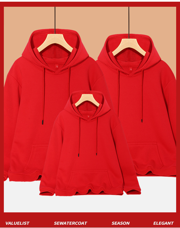 秋冬款红色新年亲子装 加绒帽衫卫衣全家装 2024红色过年服亲子装详情3