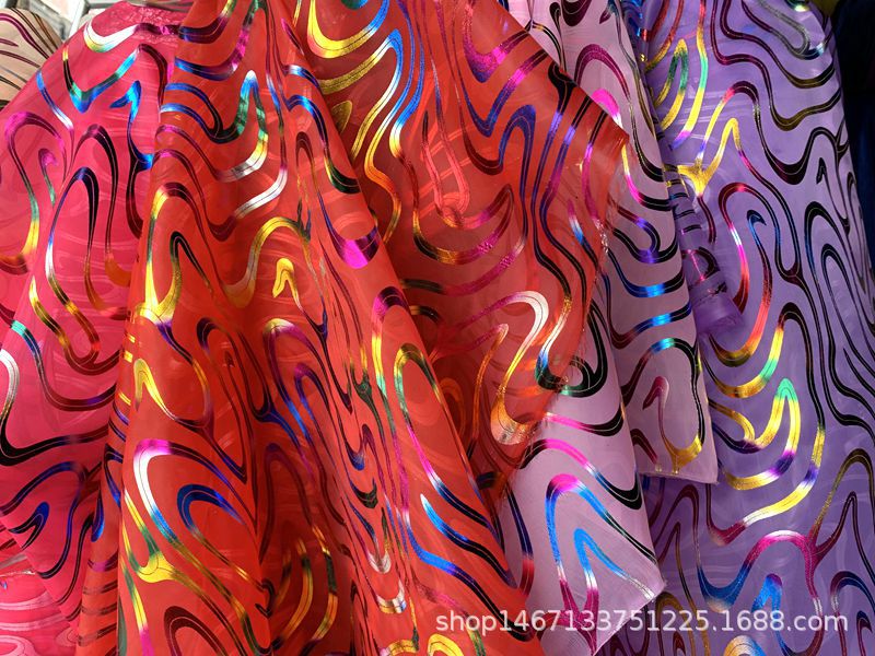 Wholesale of national trend polyester rainbow striped gauze fabric for headwear, hair accessories, headscarves, bags, packaging, Christmas gifts, toys, and gauze pic 6