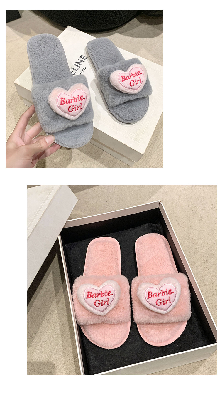 爱心配饰毛毛拖鞋女外穿2024秋冬新款甜美女生家居平底毛绒棉拖鞋详情25