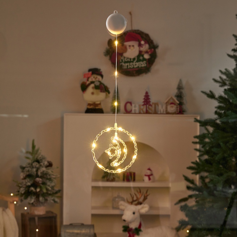 跨境LED圣诞装饰灯挂灯橱窗节日布置氛围遥控电池盒圆环彩灯串详情5