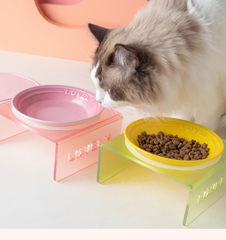 Cool color plate, Nordic-style ceramic pet bowl, multiple colors to choose from, cat and dog food bowl, water bowl, acrylic stand design, selected pet supplies, Kung Fu tea set style pic 11