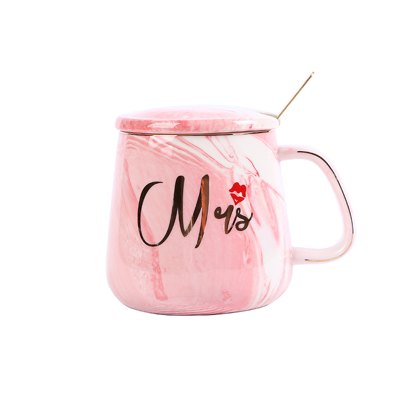 欧式高端大理石纹陶瓷情侣杯Mr Mrs灰色粉色情人节礼物杯customiz详情4