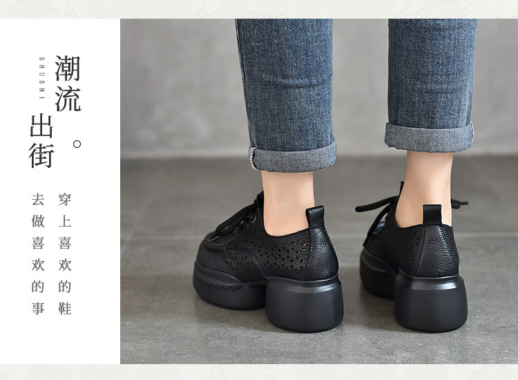 真皮坡跟凉鞋女2024新夏季复古休闲罗马松糕鞋厚底高跟镂空洞洞鞋详情25