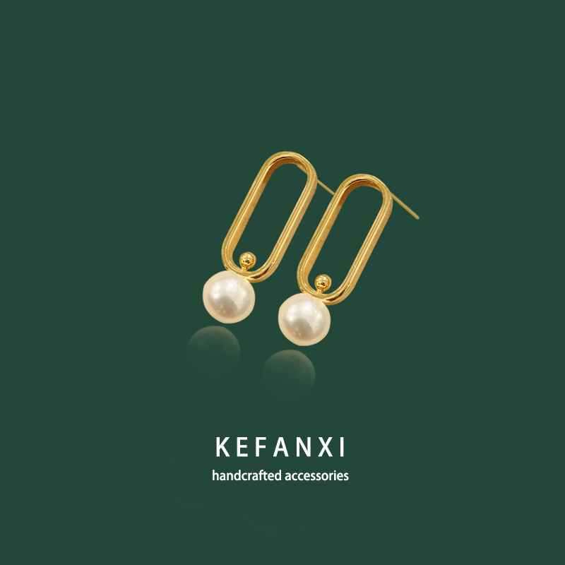 DIY配件耳钉空托淡水珍珠吊坠银针几何时尚新款双珠耳饰耳坠耳钉详情3