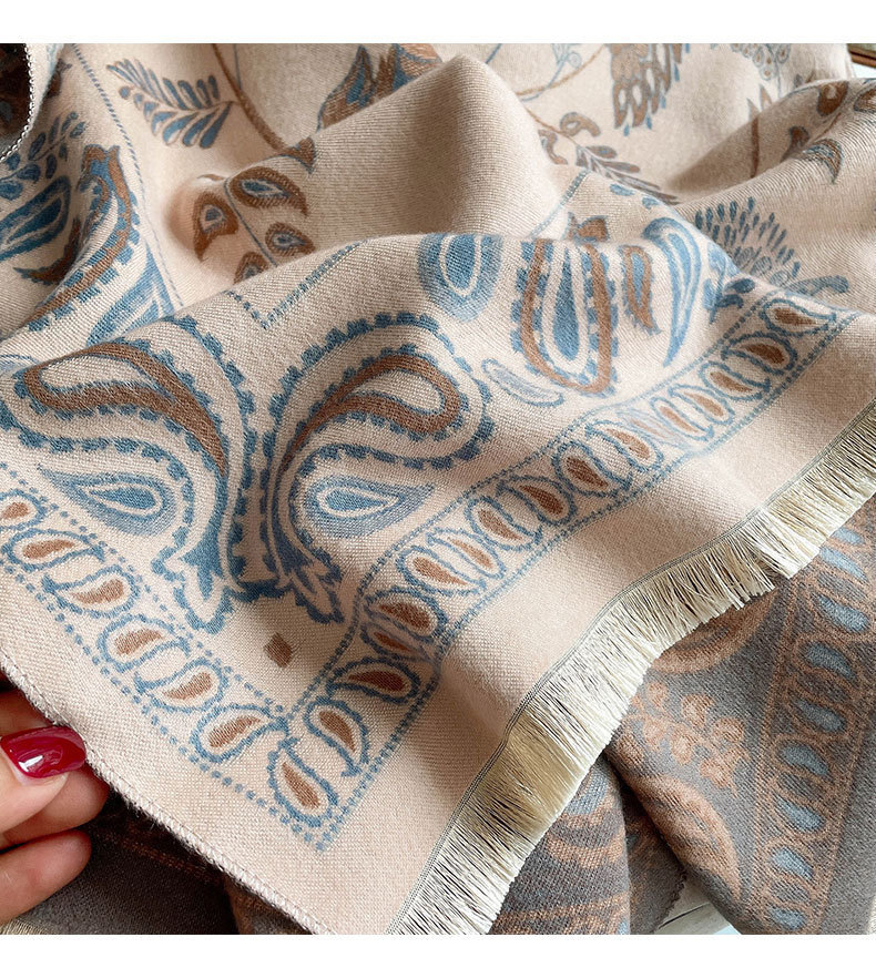 新款高级感仿羊绒防晒披肩夏季空调房两用外搭装饰丝巾围巾批发详情10