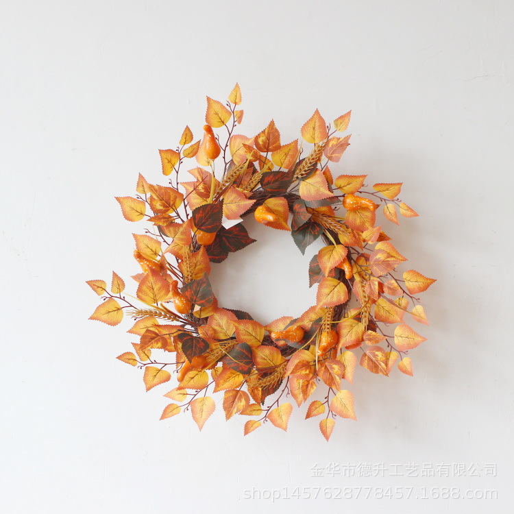 Desheng Cross-border E-commerce Factory supplies DIY wreaths and rings for the Gratitude Harvest Festival, Halloween, autumn maple leaves, pumpkin vines and garlands pic 6