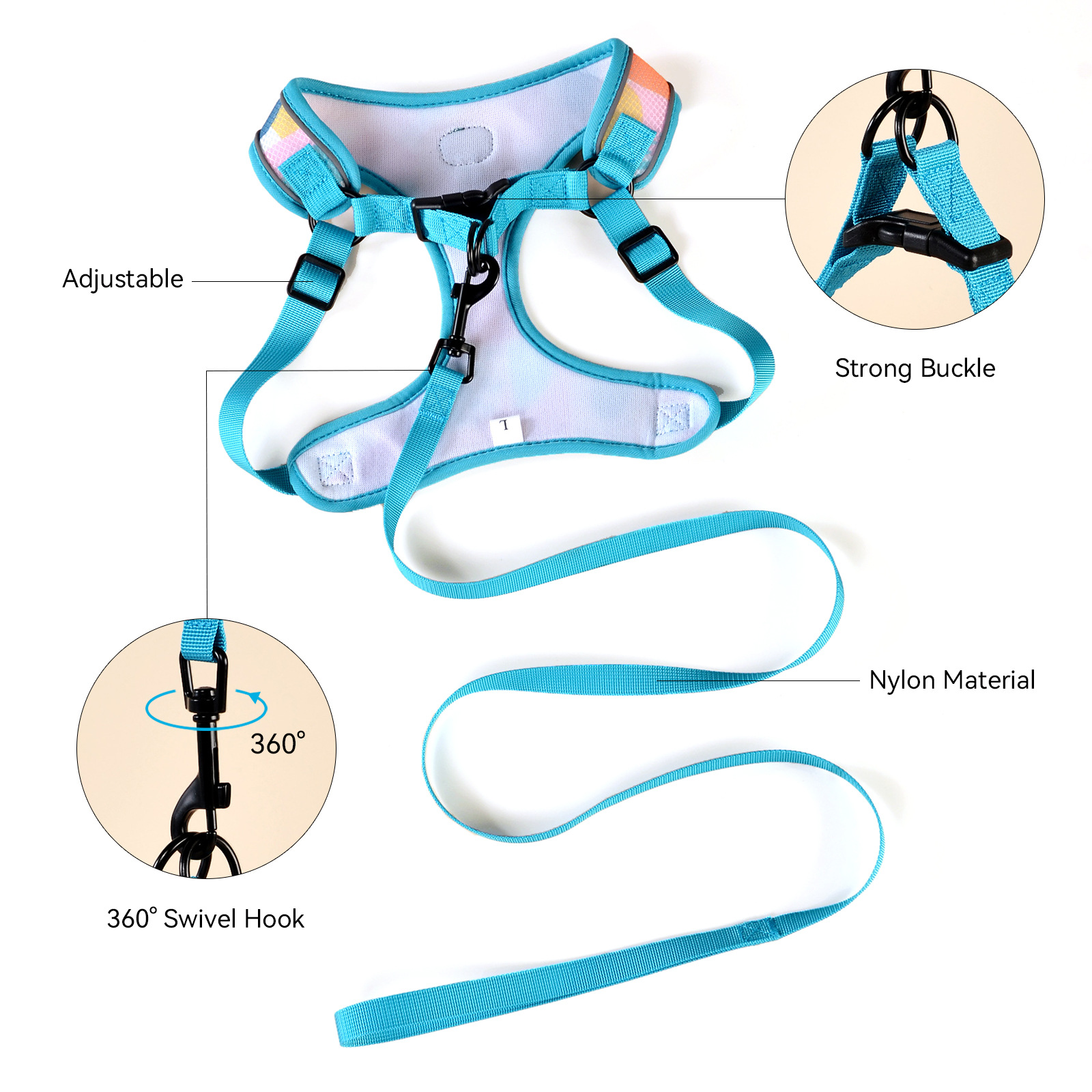 Factory wholesale in stock. Summer hot sale: Three-piece set of cute cat and dog pet chest and back straps, dog walking leashes, garbage bags pic 14