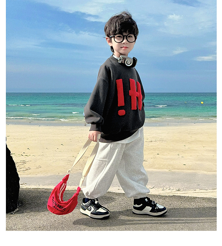 童话记忆2024秋季新款童装儿童韩版纯色卫衣贴布绣男童字母上衣潮详情20