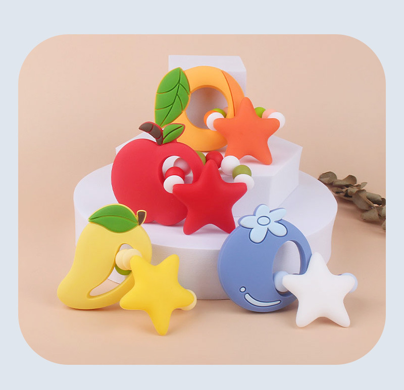 新款DIY创意卡通硅胶水果大星星玩具牙胶草莓芒果牙胶手环磨牙棒详情1