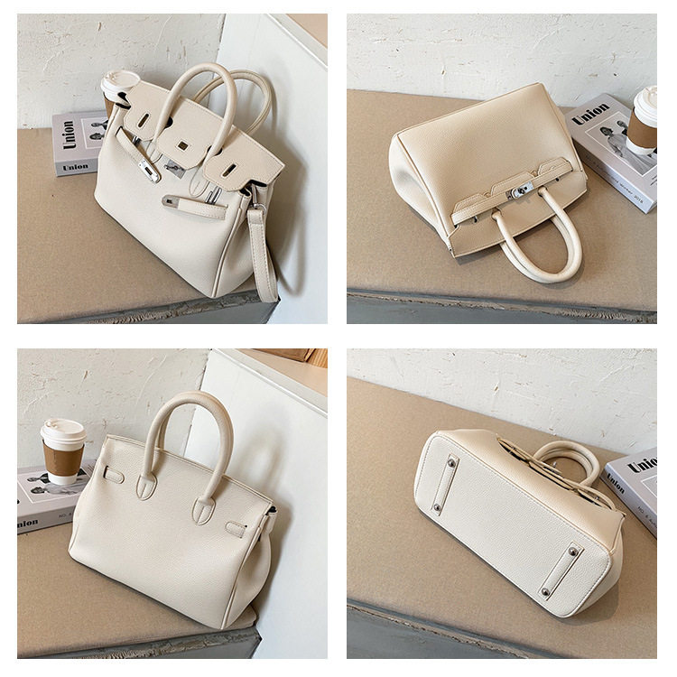 Lychee pattern platinum bag 2021 new style Kelly bag for brides, wedding bags and women, large capacity hand-held bag, shoulder crossbody, soft surface pic 37