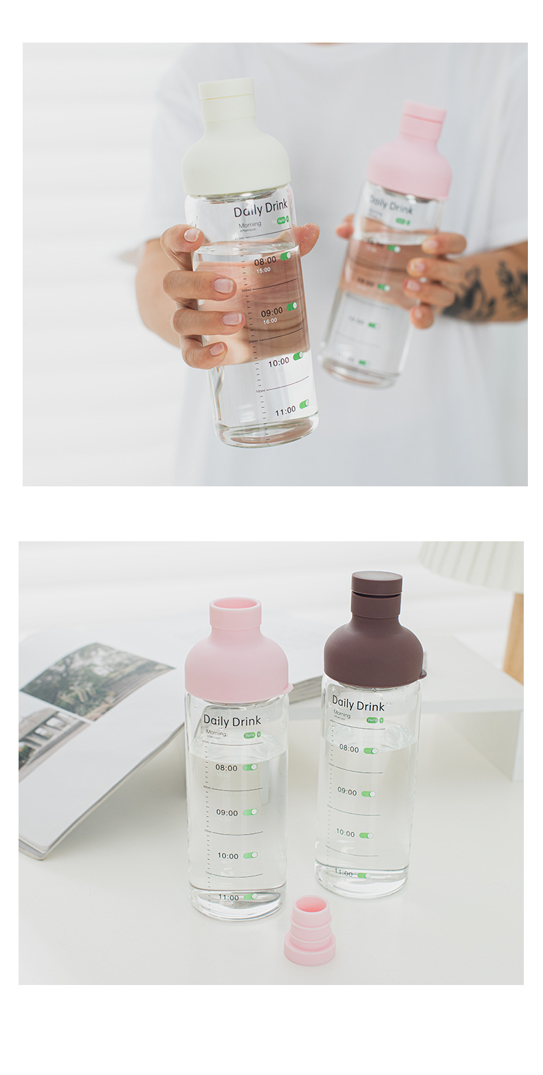 男女户外便携玻璃杯带刻度时间简约运动水杯夏日喝水泡茶水杯现货详情9