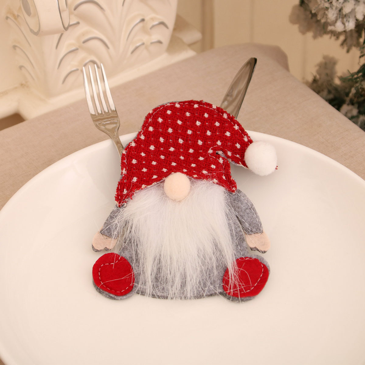Cross-border new dwarf knife and fork set, faceless old man knife and fork bag, Rudolph tableware set, Christmas decoration items pic 14