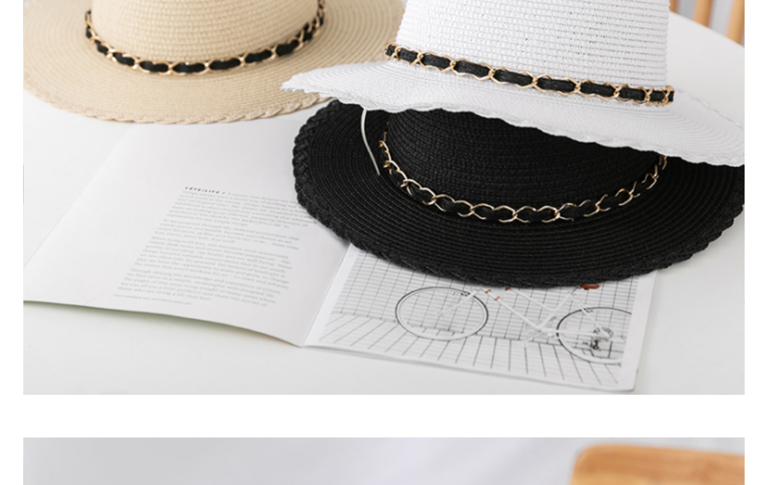 依慕栩韩版花边金属配件草帽草编帽子男女士户外旅游遮阳帽太阳帽详情13