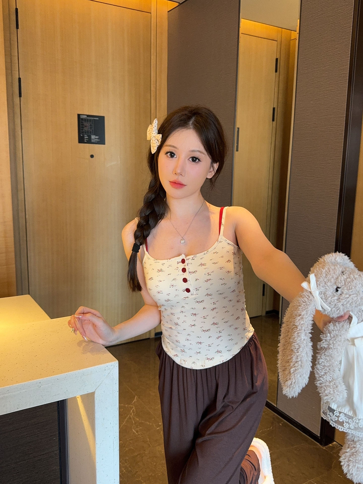 人气莫代尔睡衣三件套装女士春秋夏高级感带胸垫家居服纯欲风睡衣详情4