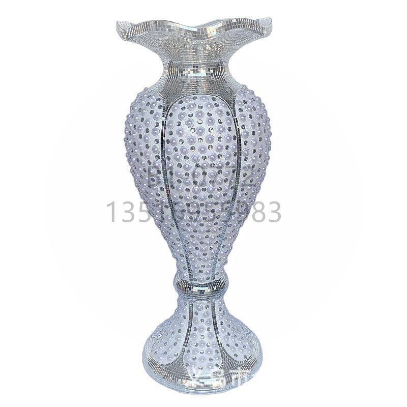 Golden Castle Vase, European-style simple vase with diamond bead glass lens, floor-standing vase, trumpet flower-shaped flower pot, living room, hotel, home, shopping mall, ceramic decoration pic 27