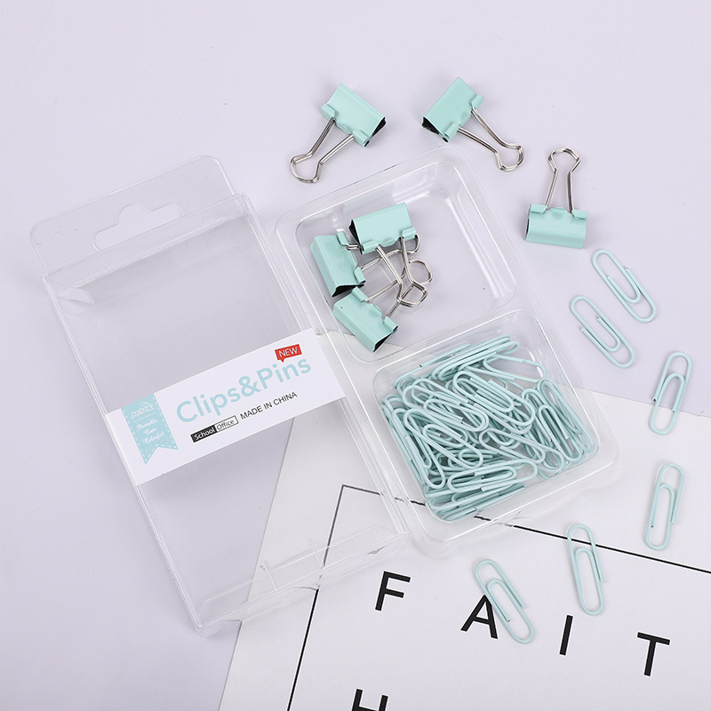 Cross-border 2-in-1 office combo set, macaron-colored large and small paper clip, ticket holder, thumbtack, swallowtail clip, box set pic 8