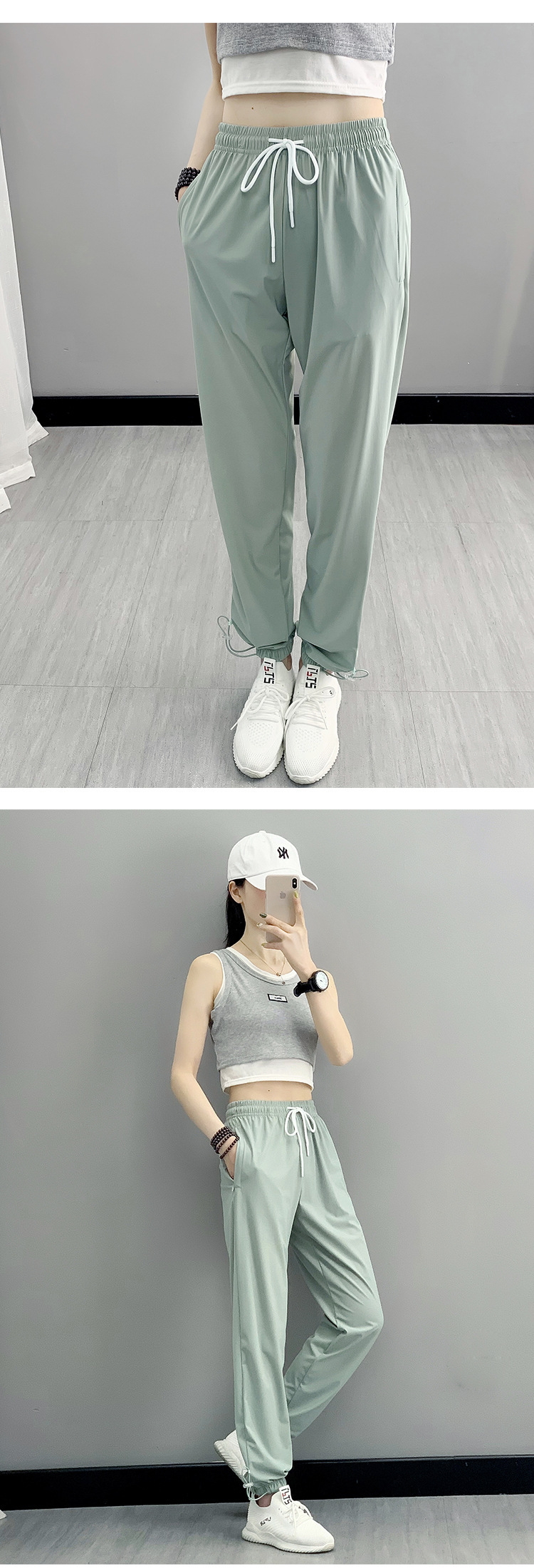 夏季薄款冰丝速干运动裤女宽松束脚九分裤户外运动休闲裤时尚新款详情16