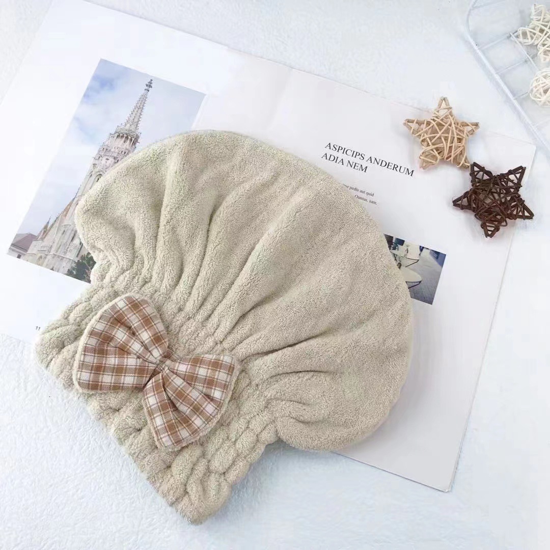 暮色亿清晨珊瑚绒浴帽柔软吸水成人干发帽蝴蝶结简约款伴手礼品详情3