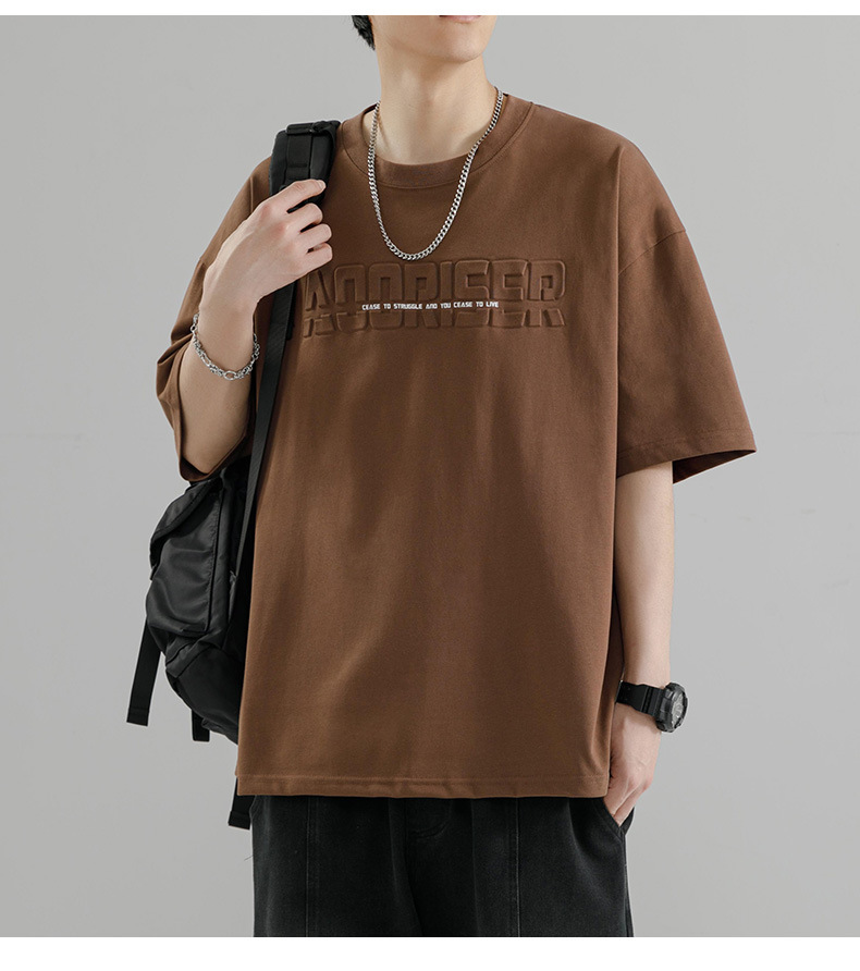 【 Pure Cotton 】 Steel stamp letter short-sleeved T-shirt for men, round neck, loose, casual and versatile, trendy 2024 Summer new short T-shirt pic 24