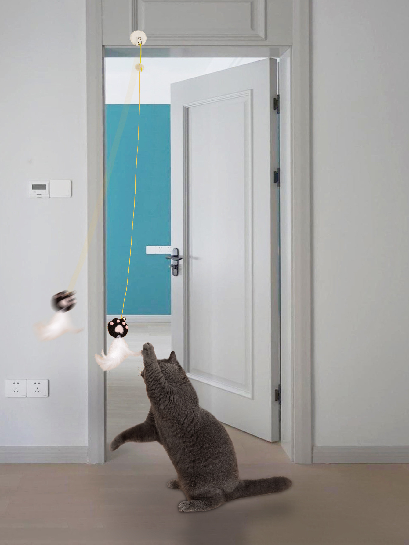 New cat-playing stick, swing, hanging door, cat toy, butterfly with catnip, self-entertainment, hanging, telescopic and adjustable pic 60