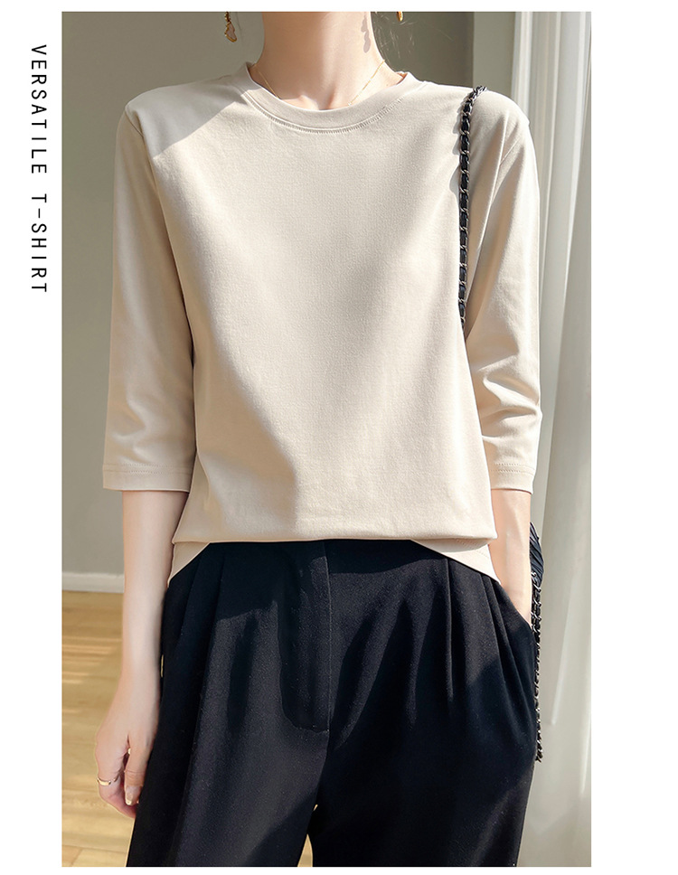 圆领丝光棉七分袖t恤女2024春夏新款气质百搭棉线打底衫半袖女详情18