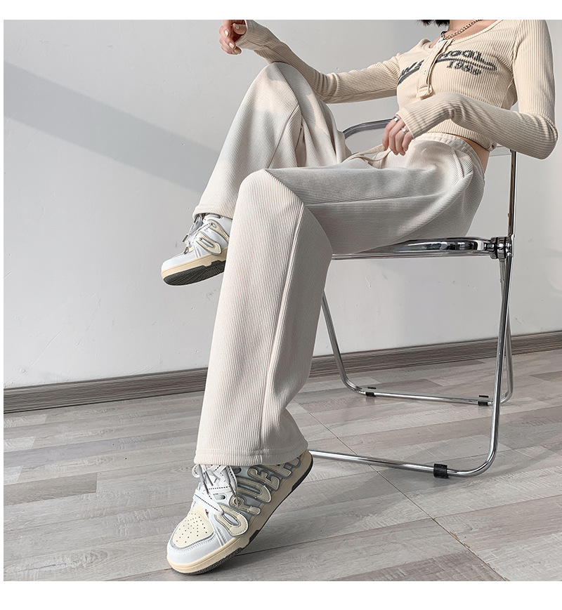 New autumn and winter European cotton fleece wide-leg pants for women: high-waisted, slimming, loose, drawstring, versatile, straight-leg, drape, pocket casual pants pic 16