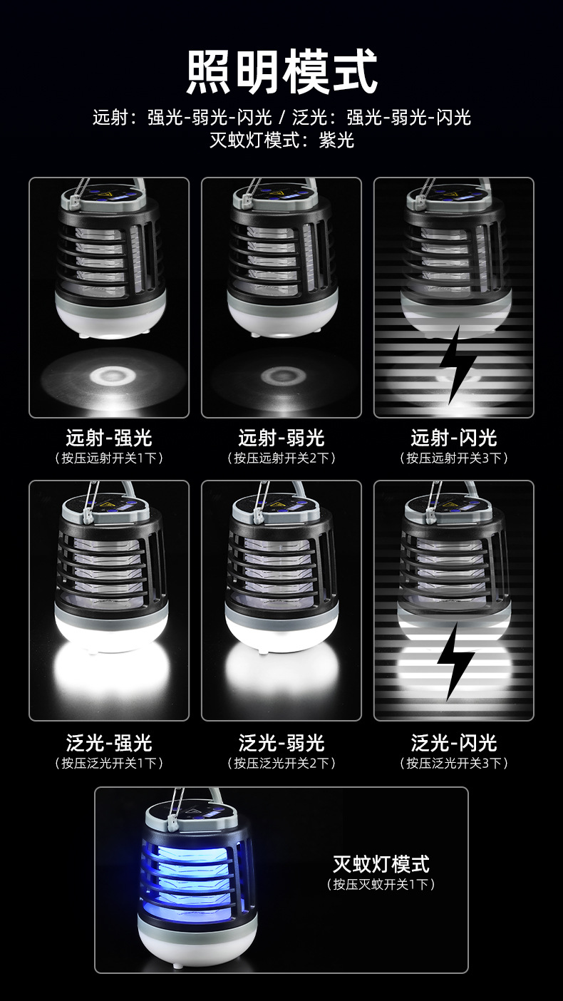 跨境新款LED电击式灭蚊灯 户外USB充电照明捕蚊器 家用静音驱蚊详情3